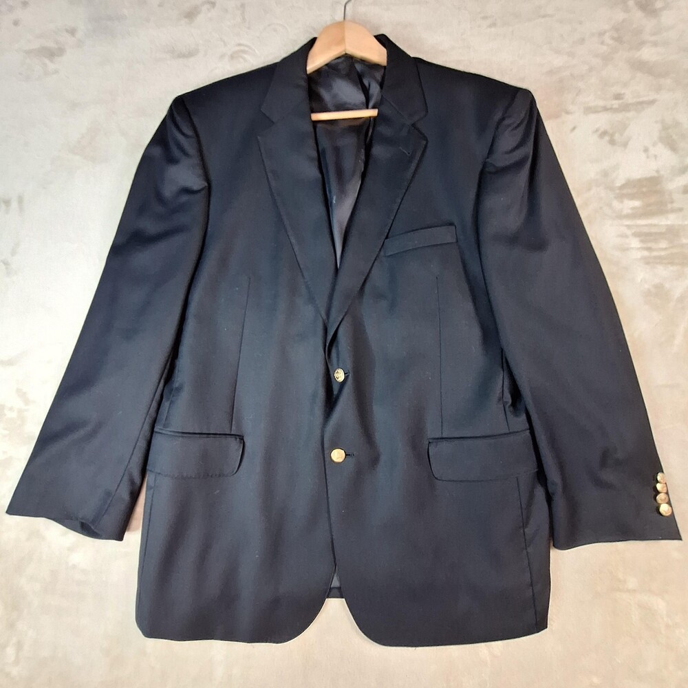 Jos A Bank Blazer Mens 46R Navy Wool Single Vent 2 Button Gold Buttons Signature
